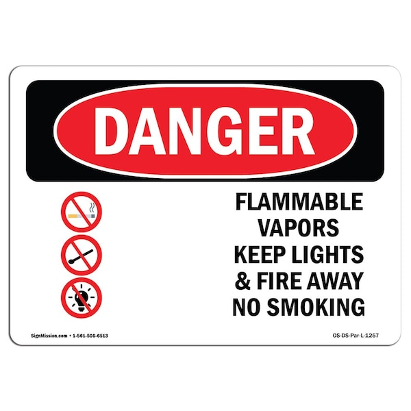 OSHA, Flammable Vapors Keep Fire Away No Smoking, 18in X 12in Rigid Plastic, 12" W, 18" L, Landscape